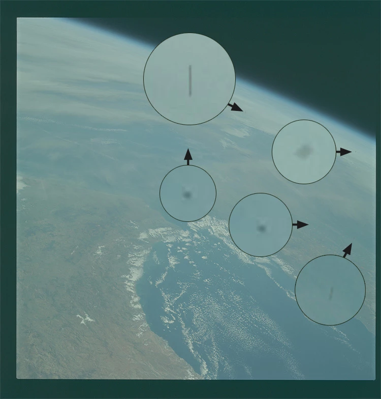Intrigerende cilindervormige UFO op NASA-ruimtefoto gemaakt door een astronaut van de Apollo 9 in 1969