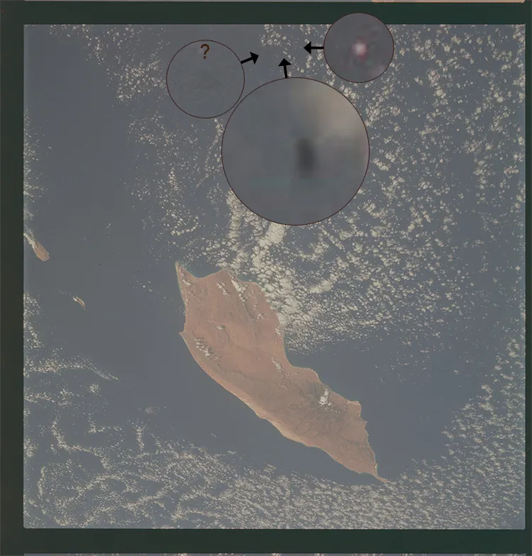 Staaf Ufo op NASA ruimte foto, Apollo 9 -1969 - zonder kleurzweem